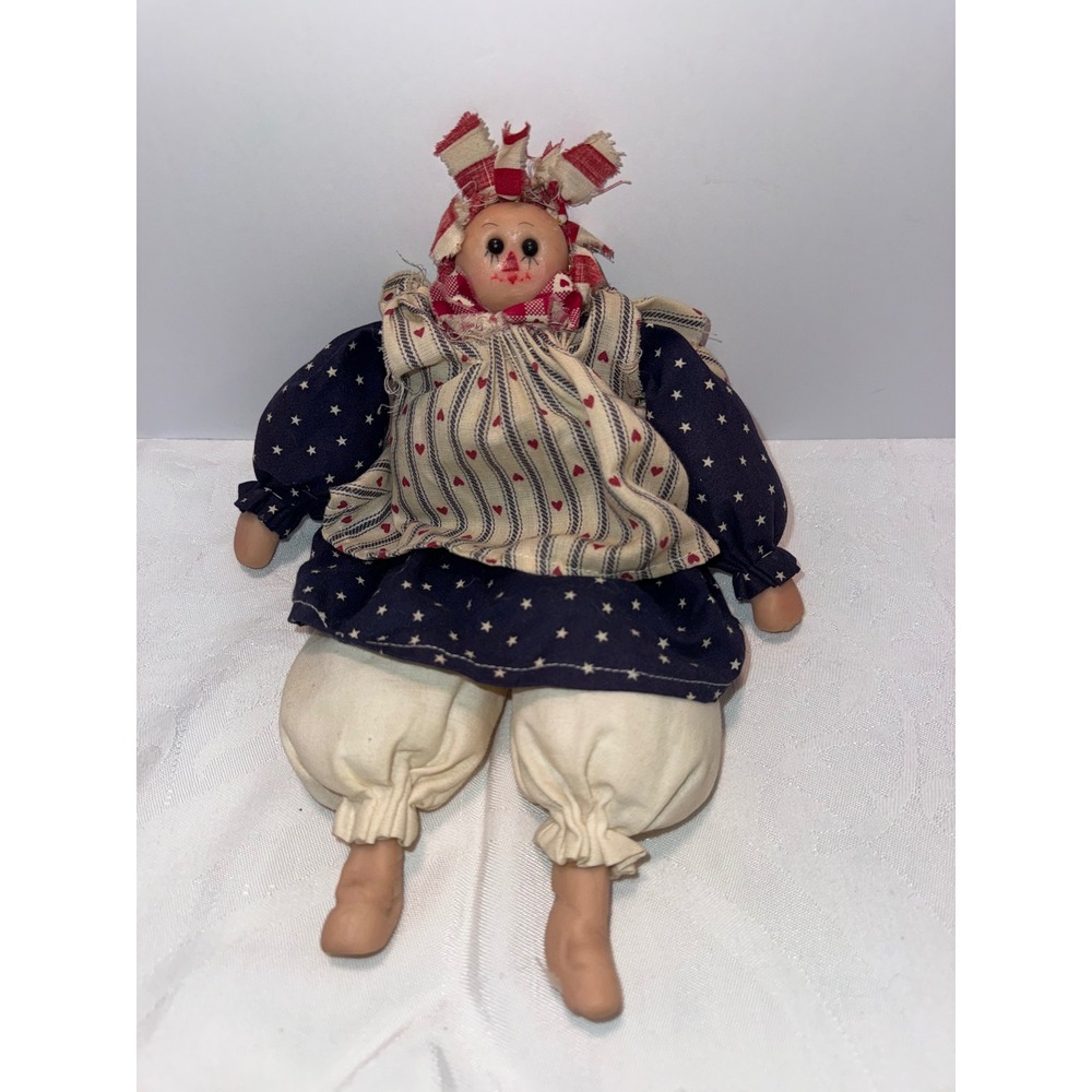 Vintage Primitive Americana Rag Doll Patriotic Star Heart Folk Art 10 Inch